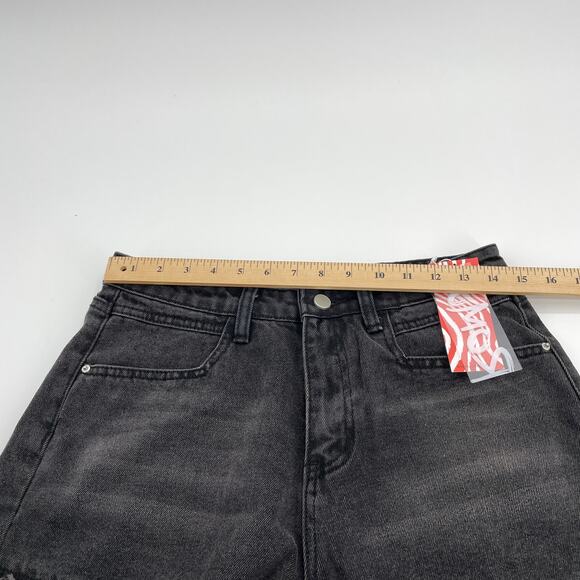 New ROMWE Black Denim Cut Off High Waisted Shorts Womens 6 - Picture 5 of 7